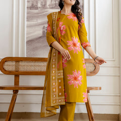 Printed Cotton Kurta Set with Ankle-Length Pants and Graceful Dupatta