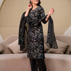 Printed Cotton Kurta Set with V-Neckline, Ankle-Length Pants and Graceful Dupatta