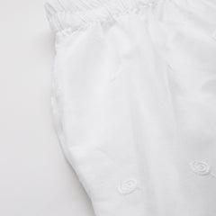 White White Embroidered Cotton Palazzos–Elastic Waist & Ankle-Length with Side Pocket
