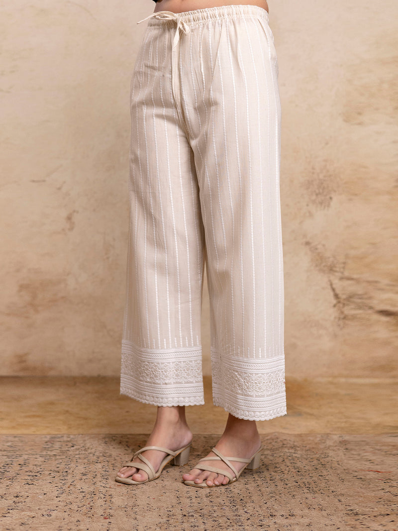Women’s Cotton Embroidered Wide-Leg Palazzos | Soft, Breathable & Elegant