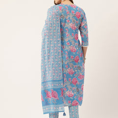 A-line Dupatta Sets - V-Neck, 3/4 Sleeves, Lace Work, Elastic Waistband Pants with Pockets & Full-Length Dupatta (M-XXL)