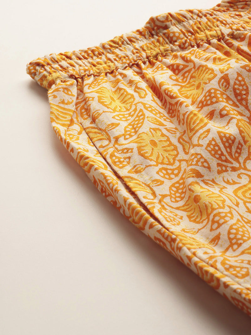 Yellow Women Pure Cotton Paisley Printed Palazzo Pants | Elastic Waist | Wide Leg