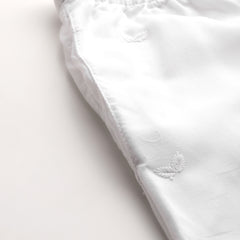 White Embroidered Palazzos–Fully Lined, Elastic Waist & Ankle-Length with Side Pocket