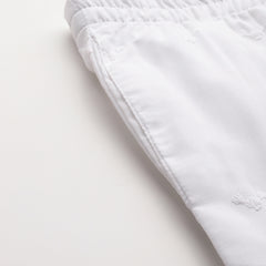 White Embroidered Palazzos–Fully Lined, Elastic Waist & Ankle-Length with Side Pocket