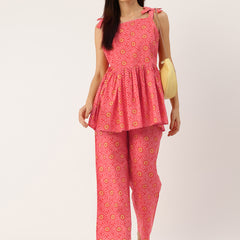 Red Sleeveless Strappy Cotton Co-Ord Set with Bow Detail & Flared Pants