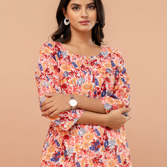 Chic Printed Short Kurti with Round Neck & 3/4 Sleeves