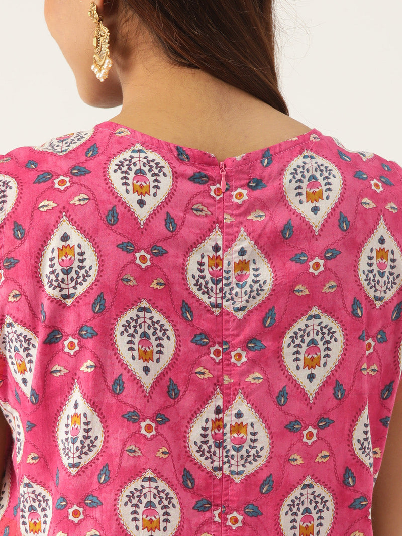 Cotton Printed Sleeveless A-Line Flared Kurti