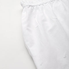 White White Embroidered Cotton Palazzos–Elastic Waist & Ankle-Length with Side Pocket