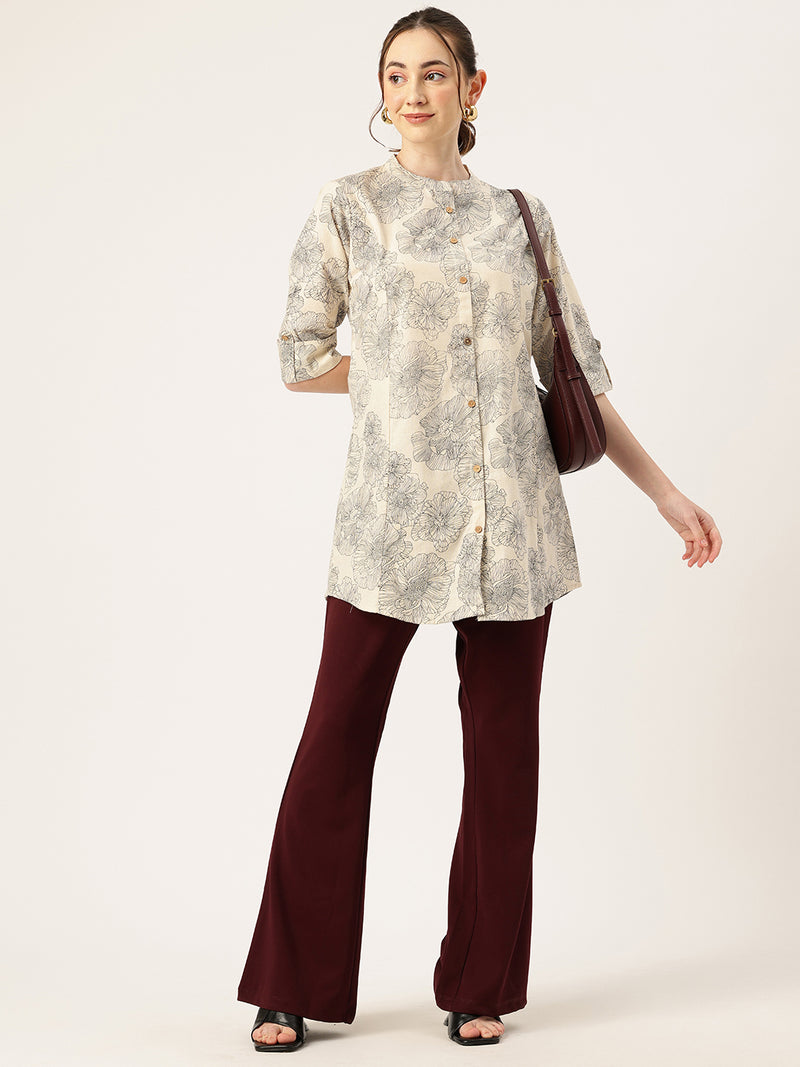 Printed Mandarin Shirt – Casual & Chic