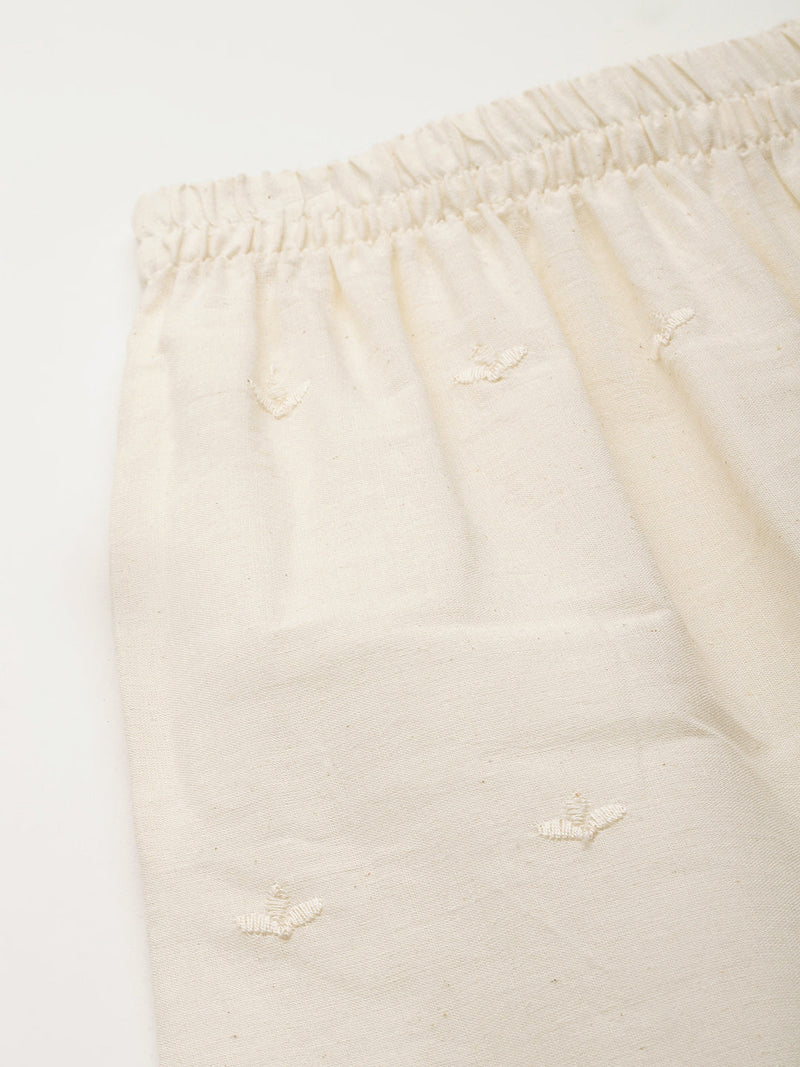 Beige Palazzos | Embroidered Elegnace With Elastic Waist & Single Pocket