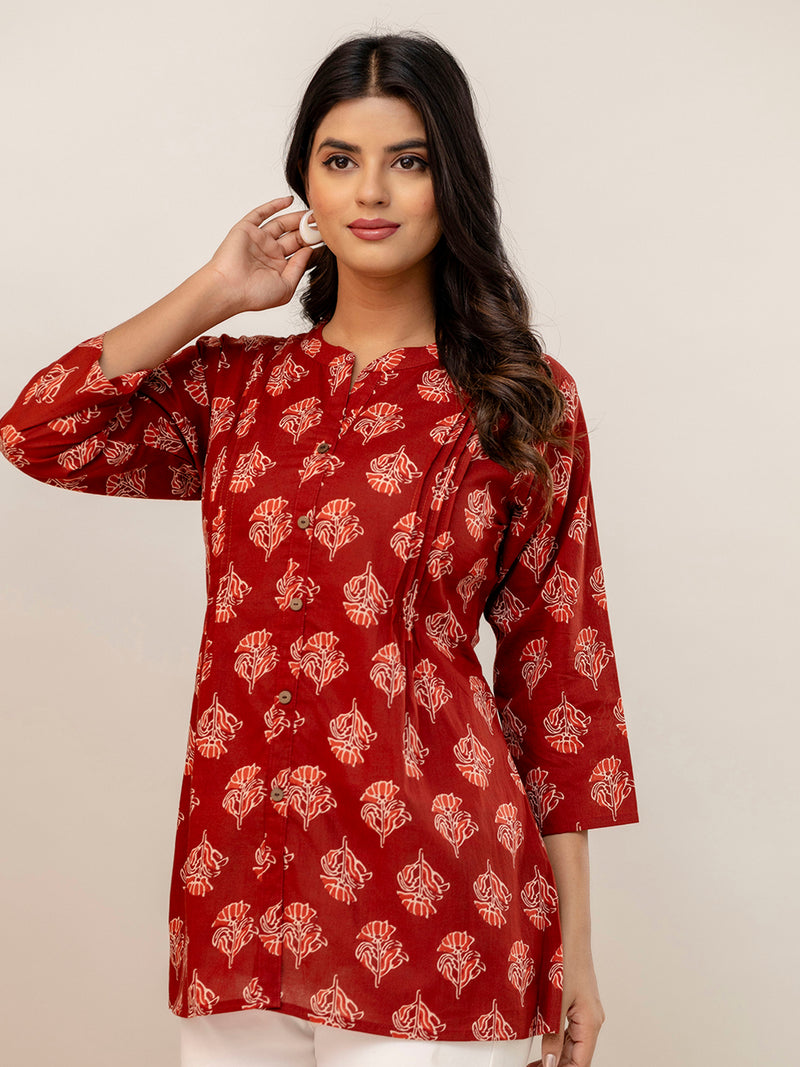 Elegant Mandarin Collar Printed Tunic – Stylish & Comfortable, Sizes