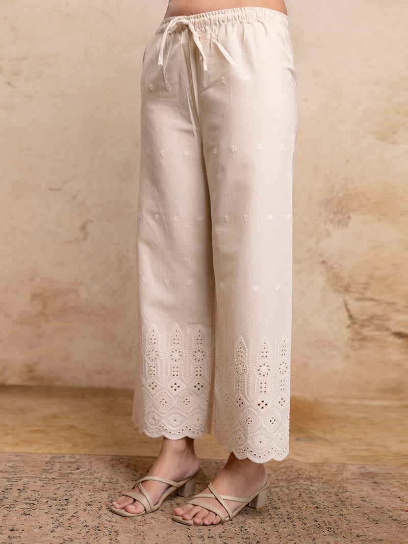 Women’s Cotton Embroidered Wide-Leg Palazzos | Soft, Breathable & Elegant
