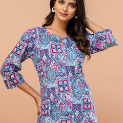 Elegant Printed Short Kurti – Soft Cotton, Everyday Style, Sizes S–XXL.