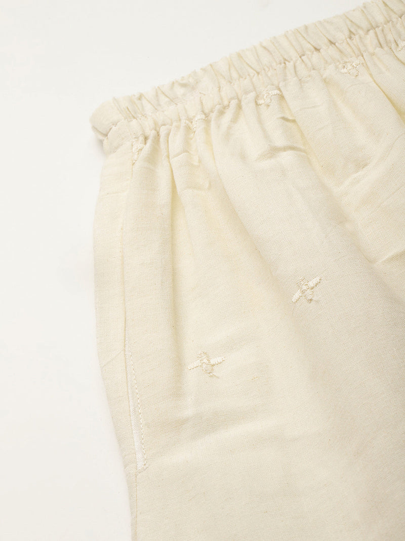 Beige Palazzos | Embroidered Elegnace With Elastic Waist & Single Pocket