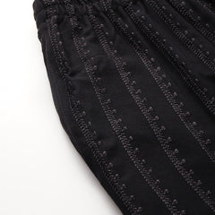 Black Black Embroidered Cotton Palazzos–Elastic Waist & Ankle-Length with Side Pocket