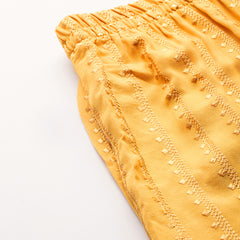 yellow Yellow Embroidered Cotton Palazzos–Elastic Waist & Ankle-Length with Side Pocket