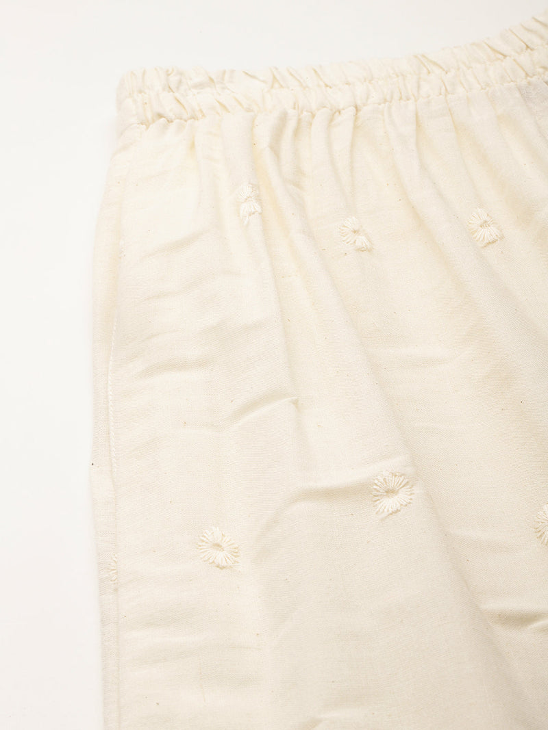 Beige Palazzos | Embroidered Elegnace With Elastic Waist & Single Pocket