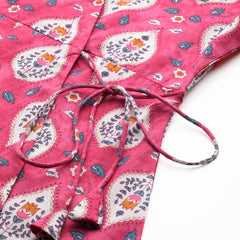 Floral Print Angrakha 3\4 Sleeves Flared Kurti