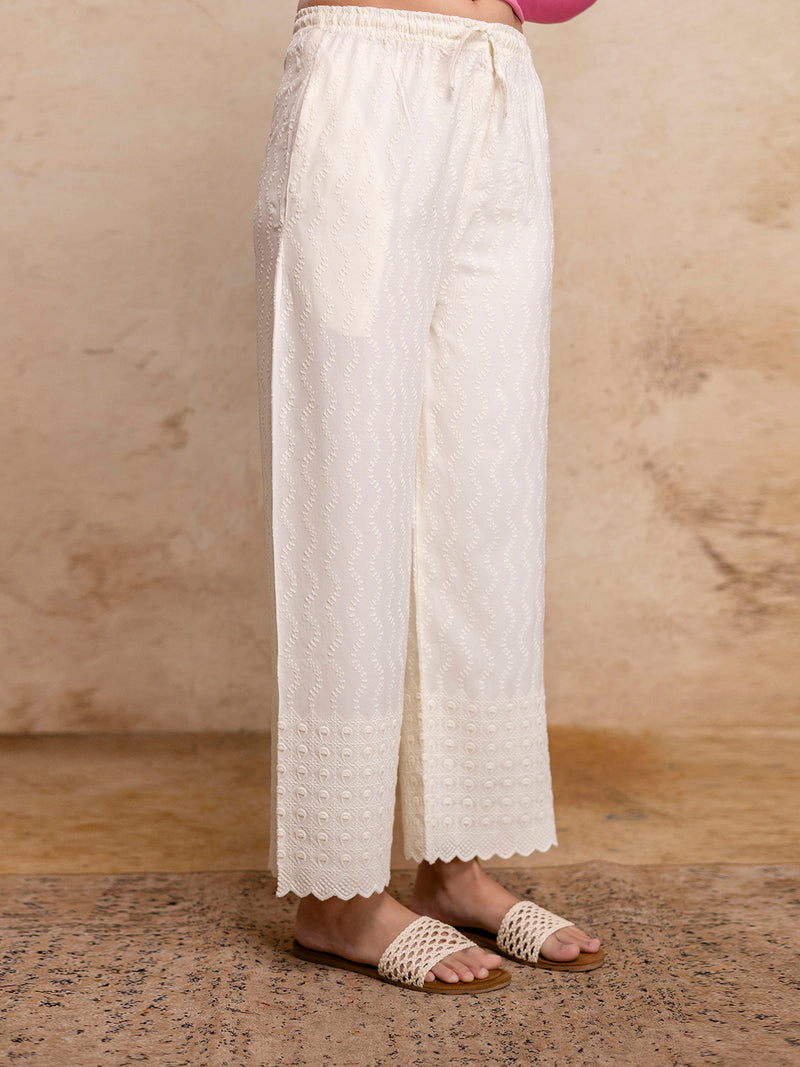 Graceful Rayon Embroidered Palazzos with Elegant Wide-Leg Fit