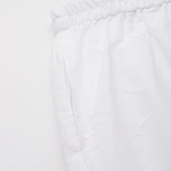 White White Embroidered Cotton Palazzos–Elastic Waist & Ankle-Length with Side Pocket