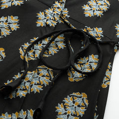 Floral Print Angrakha 3\4 Sleeves Flared Kurti