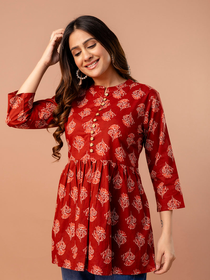 Top – Mandarin Collar, 3/4 Sleeves, Flattering Fit (Sizes S–XXL)