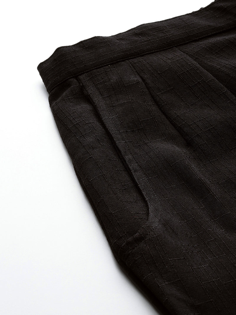 Black Linen Trouser - Ankle-Length Pant , Partially Elasticated ,Double Pockets