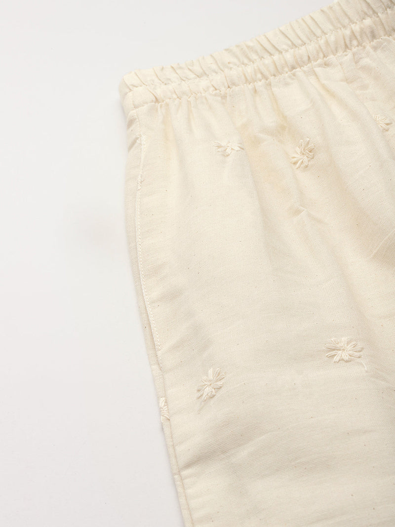 Beige Palazzos | Embroidered Elegnace With Elastic Waist & Single Pocket