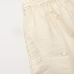 Beige Palazzos | Embroidered Elegnace With Elastic Waist & Single Pocket