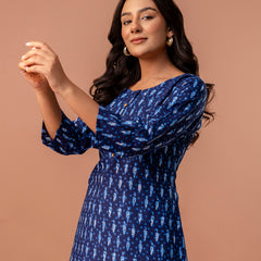 Chic Printed Short Kurti with Round Neck & 3/4 Sleeves