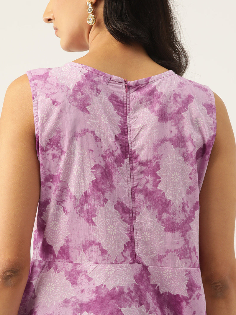 Cotton Printed Sleeveless Straight Long Kurti