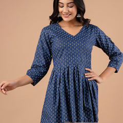 Ethnic Motifs Printed Gathers Cotton Tunic