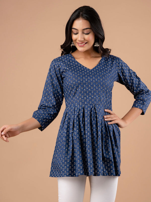 Ethnic Motifs Printed Gathers Cotton Tunic