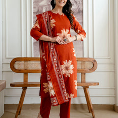 Printed Cotton Kurta Set with Ankle-Length Pants and Graceful Dupatta