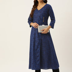 Floral Print 4 Button Angrakha Long Kurti