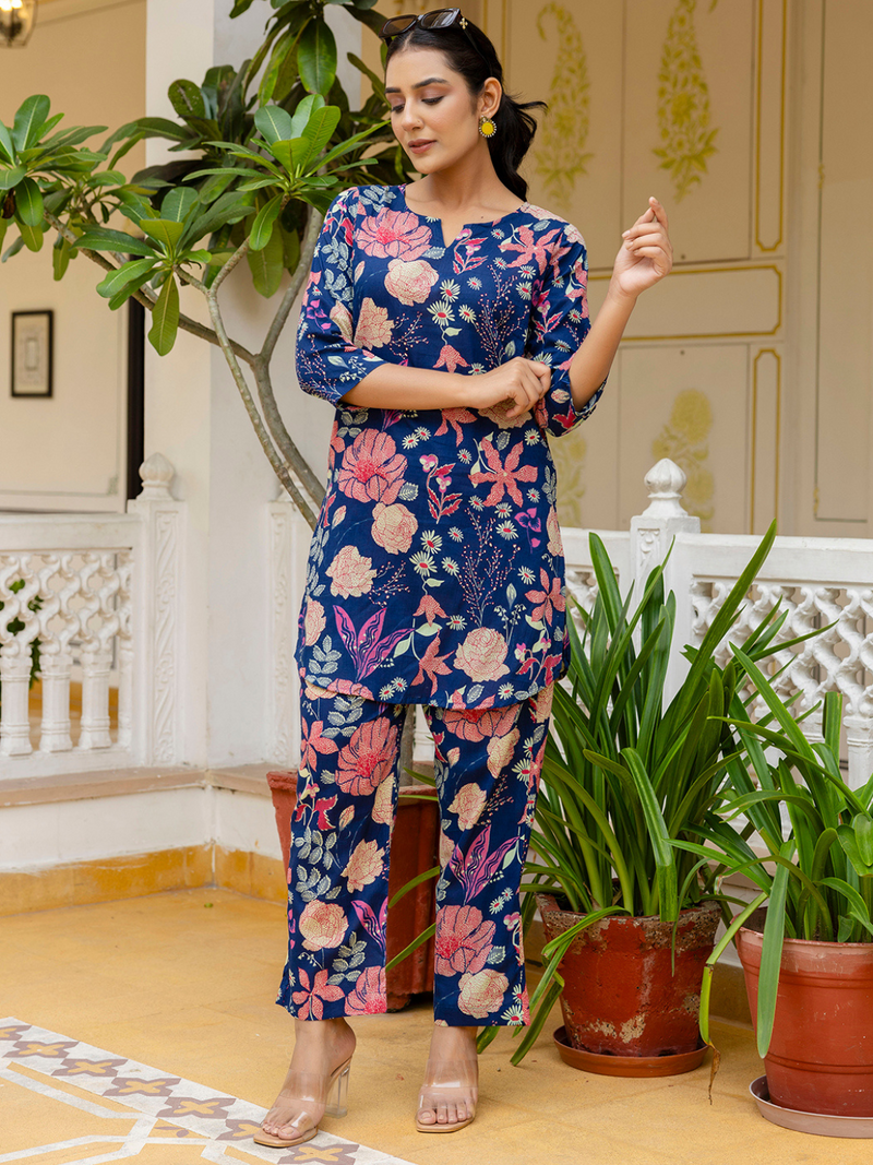 Blue Breezy Printed Cotton Co-Ord Set for Comfortable All-Day Wear