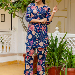 Blue Breezy Printed Cotton Co-Ord Set for Comfortable All-Day Wear