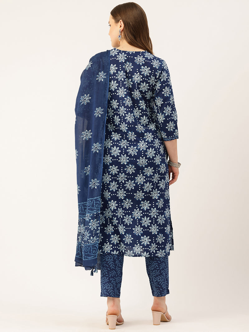 Straight Dupatta Sets - V-Neck, 3/4 Sleeves with Border Detailing, Elastic Waistband Pants with Pockets & Full-Length Dupatta (M-XXL)