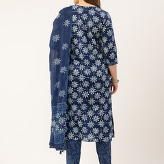 Straight Dupatta Sets - V-Neck, 3/4 Sleeves with Border Detailing, Elastic Waistband Pants with Pockets & Full-Length Dupatta (M-XXL)