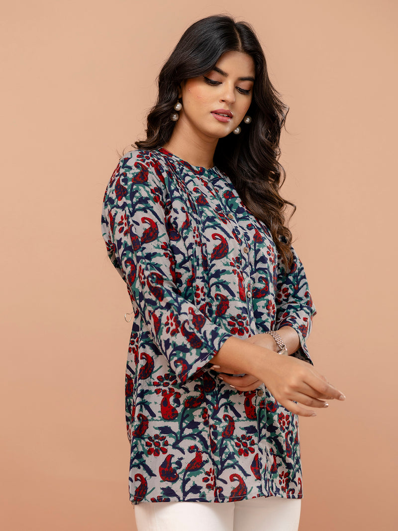 Elegant Mandarin Collar Printed Tunic – Stylish & Comfortable, Sizes