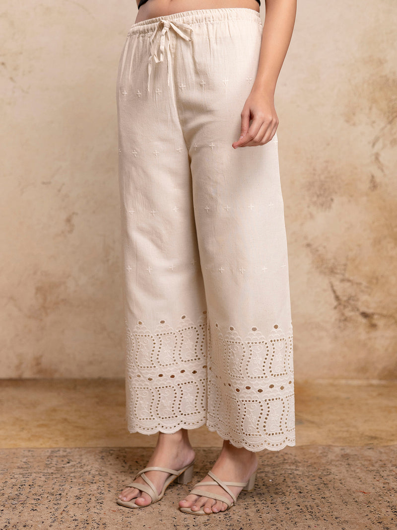 Women’s Cotton Embroidered Wide-Leg Palazzos | Soft, Breathable & Elegant