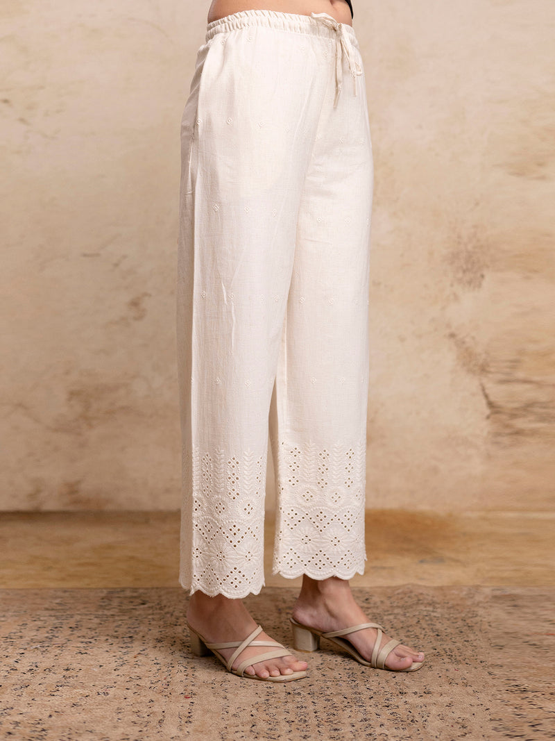 Women’s Cotton Embroidered Wide-Leg Palazzos | Soft, Breathable & Elegant