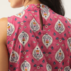 Women’s Pure Cotton Angrakha Kurti with Floral Print | 3/4 Sleeves | Adjustable Side Tie | Sizes S–XXL