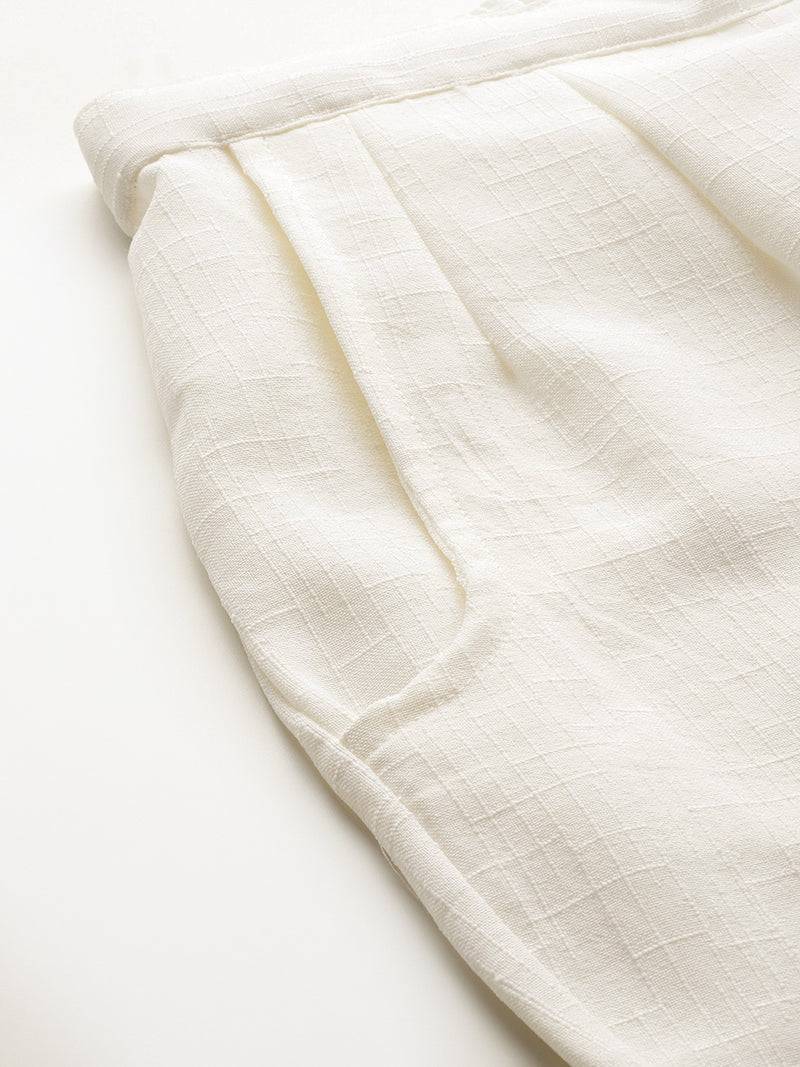 Cream Linen Trouser - Ankle-Length Pant , Partially Elasticated ,Double Pockets