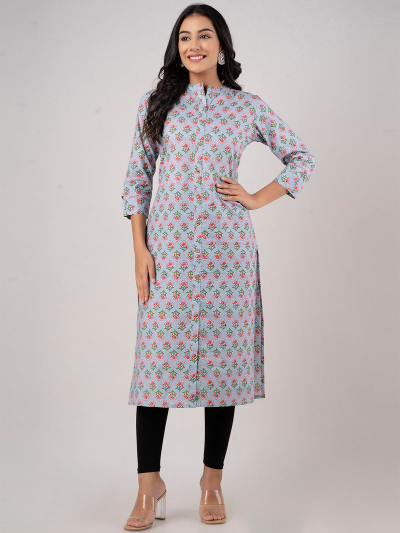 Feranoid Straight Knee Length Grey Colour Kurta For Women