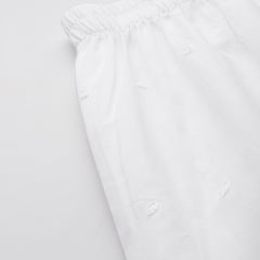 White White Embroidered Cotton Palazzos–Elastic Waist & Ankle-Length with Side Pocket