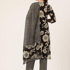 Bodered V-Neck 3-Piece Kurta Set with Ankle-Length Pants & Full-Length Dupatta (Size S-XXL).