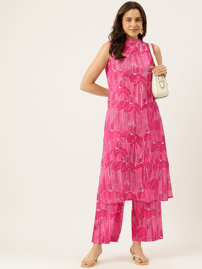 Floral Sleeveless Cotton Co-Ord Set with Choker Neckline – Pure Cotton | Sizes S–XXL