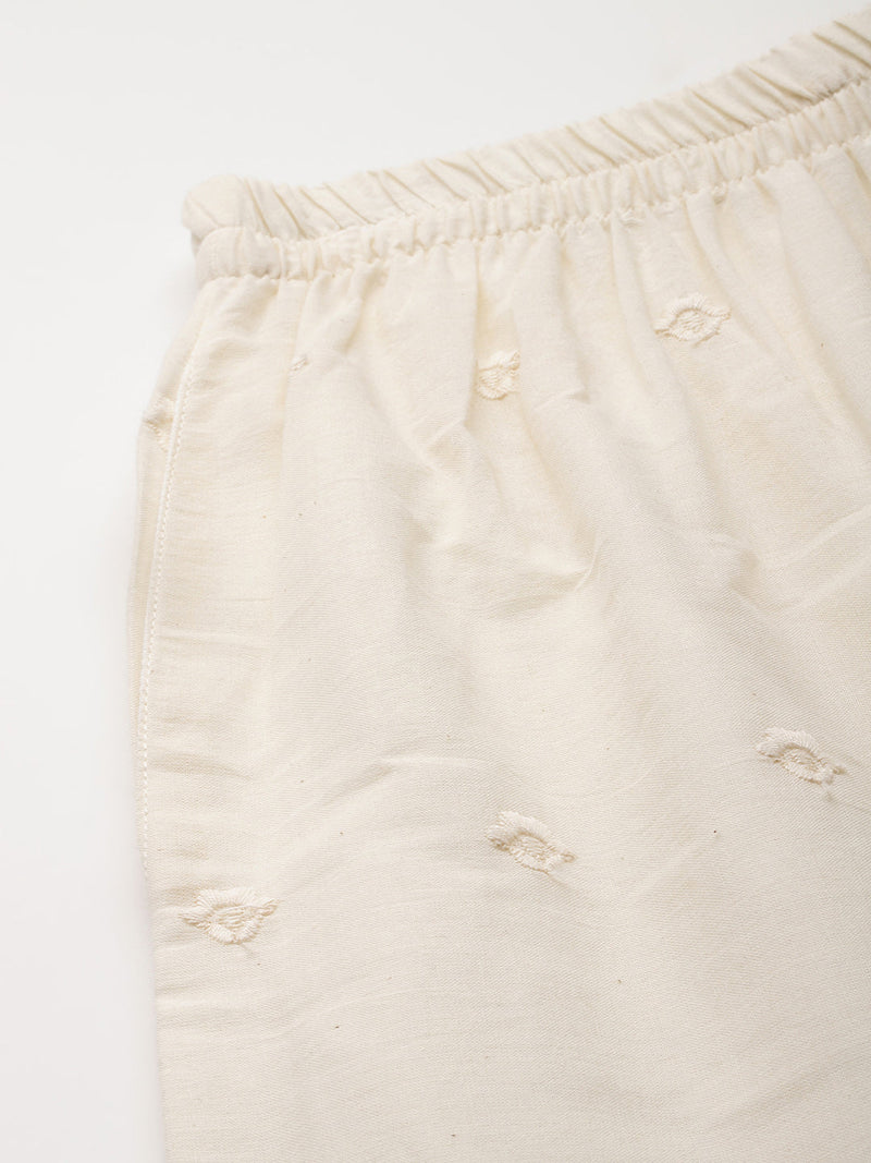 Beige Palazzos | Embroidered Elegnace With Elastic Waist & Single Pocket