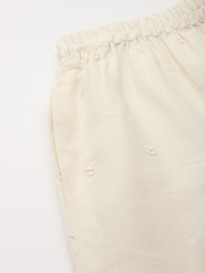 Beige Palazzos | Embroidered Elegnace With Elastic Waist & Single Pocket